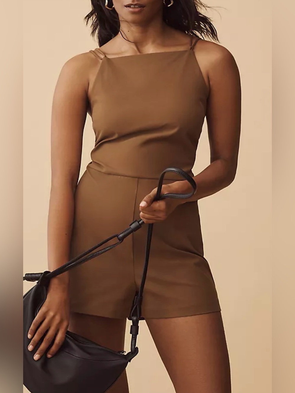 Maeve strappy micro brown romper, medium